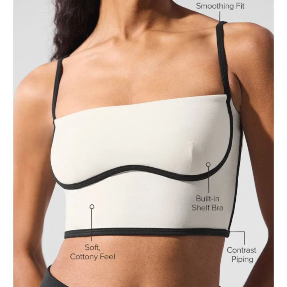 Alo Airbrush Streamlined Bra Tank Ivory Black Padded Sports Bralette Crop Top XS